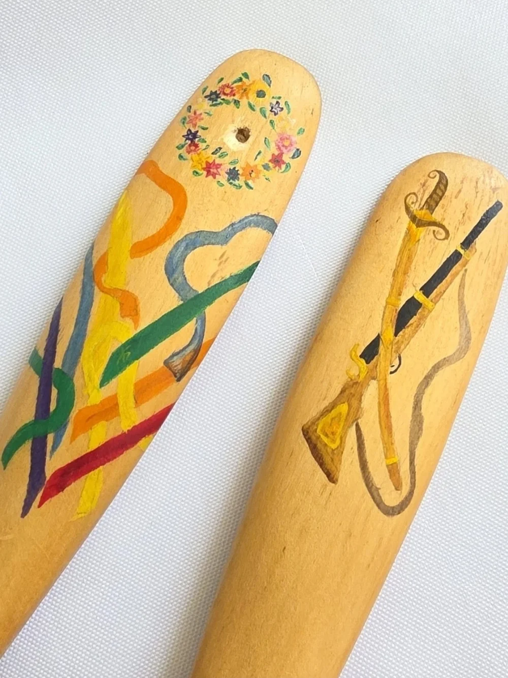 Ukrainian Folk Art Signed Pair Of Hand Painted Wooden Spoons Couple Wall Decor